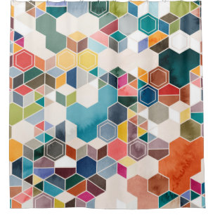 Cortina De Ducha Patrón transparente de hexágonos en colores alea