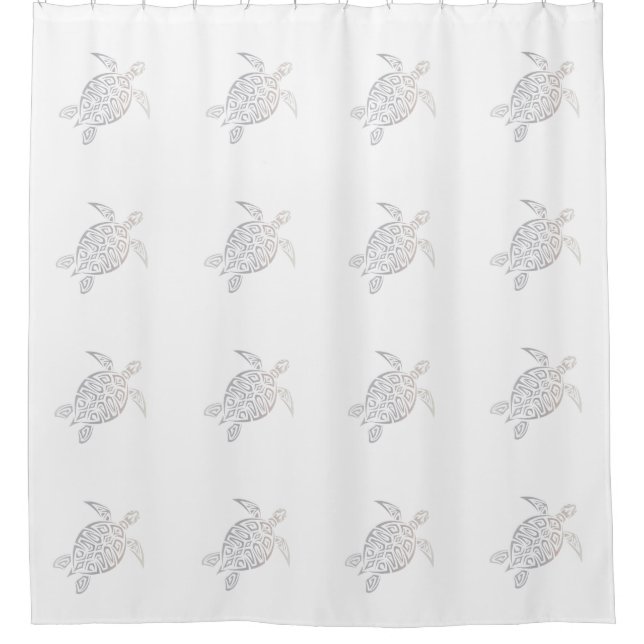 Cortina De Ducha Patrón tribal de tortuga marina beige blanco (Anverso)