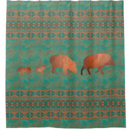 Cortina De Ducha Patrón Verde azulado de cobre de la familia Javeli