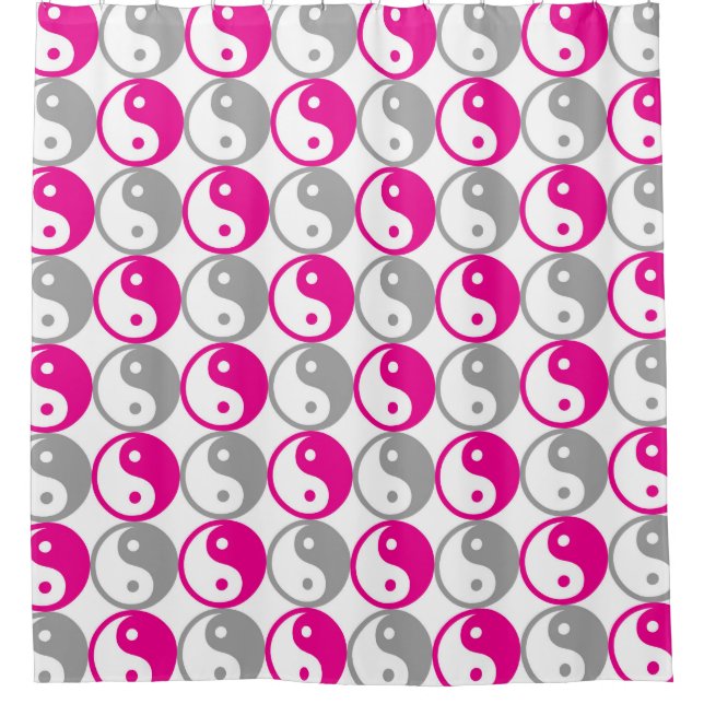 Cortina De Ducha Patrón yin yang rosa y gris (Anverso)