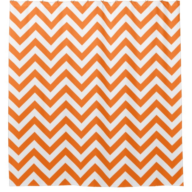 Cortina De Ducha Patrón ZigZag de Chevron LG blanco Naranja calabaz (Anverso)