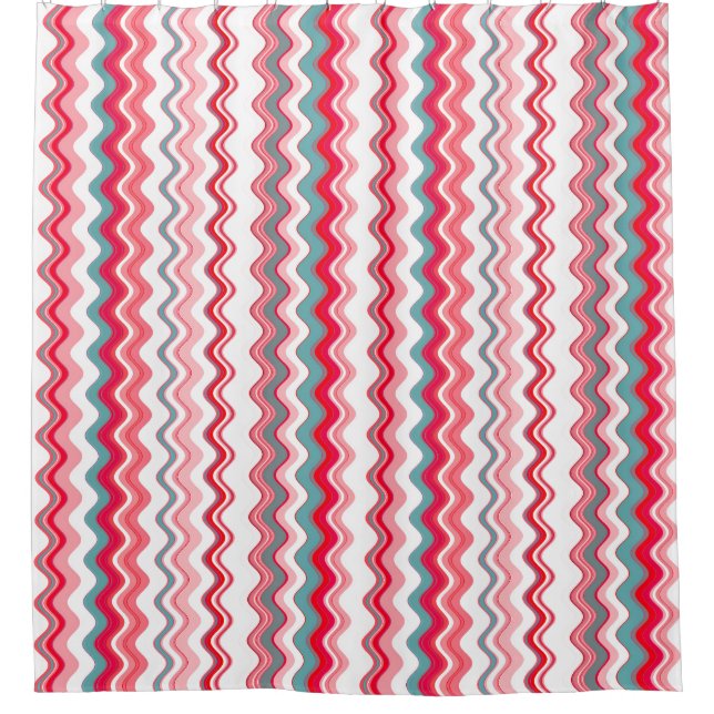 Cortina De Ducha Patrón Zigzag de onda azul rosa (Anverso)