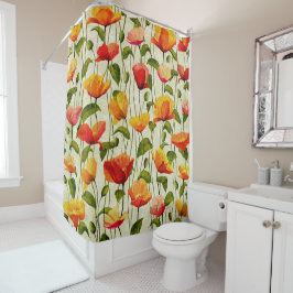 Cortina De Ducha Patrones de tulipanes coloridos con venas de hojas