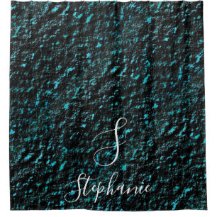 Cortina De Ducha Patrones negros azules Verde azulados Iniciales mo