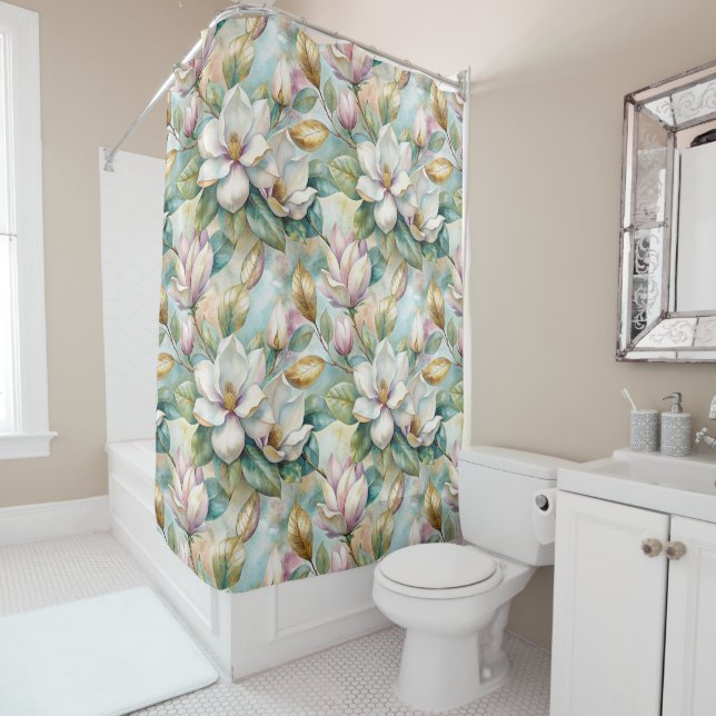 Cortina De Ducha Pattern Elegant Magnolia Flowers (In situ)