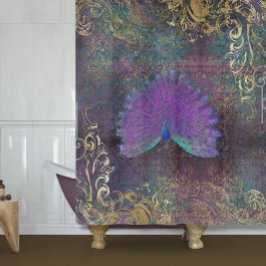 Cortina De Ducha Pavo de pavo real vintage Feathers Relieve metaliz