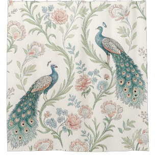 Cortina De Ducha Pavo Real Floral Vintage Elegante (1)