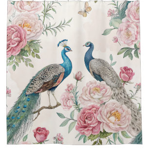 Cortina De Ducha Pavo Real Floral Vintage Elegante (12)