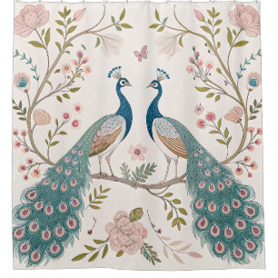 Cortina De Ducha Pavo Real Floral Vintage Elegante (5)