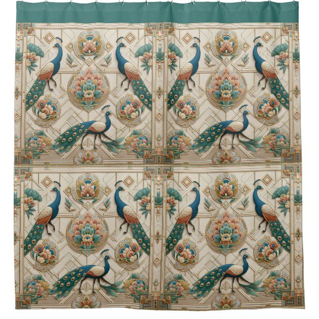 Cortina De Ducha Pavos al estilo Art Deco Retro (Anverso)