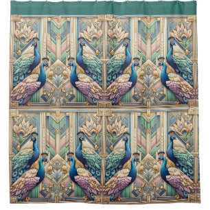 Cortina De Ducha Pavos al estilo Art Deco Retro