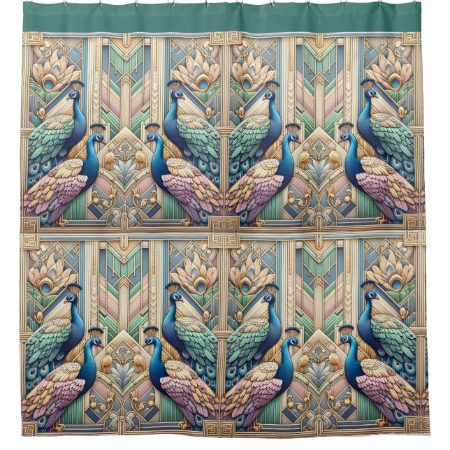 Cortina De Ducha Pavos al estilo Art Deco Retro (Anverso)