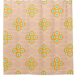 Cortina De Ducha Peach background hexagonal floral pattern