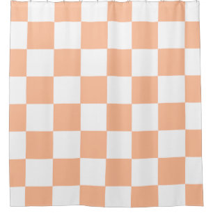 Cortina De Ducha Peach Fuzz Checkered Gingham Pattern