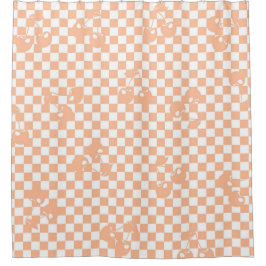 Cortina De Ducha Peach Fuzz Cherry Gingham Pattern