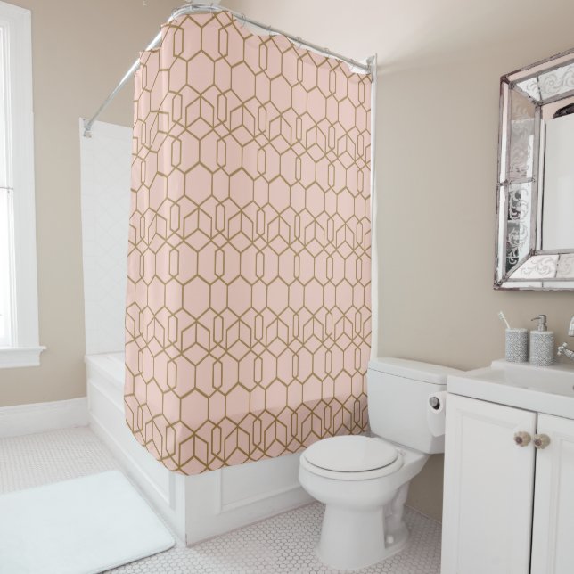 Cortina De Ducha Peach Rubor & Gold Modern Boho Gluma Geométrico (In situ)