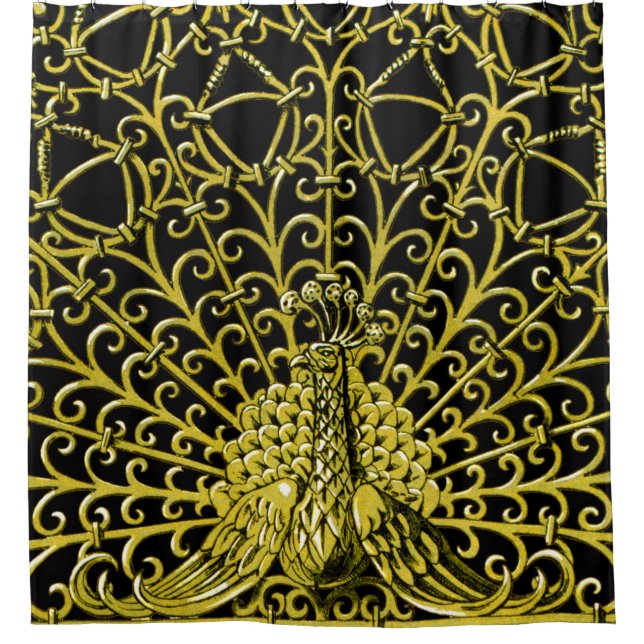 Cortina De Ducha Peacock de oro de Art Nouveau (Anverso)