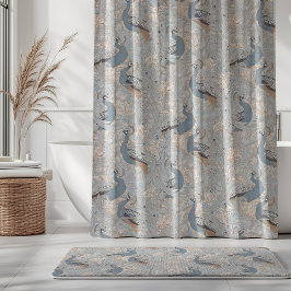 Cortina De Ducha Peacock Garden in Blue Grey Mocha Beige