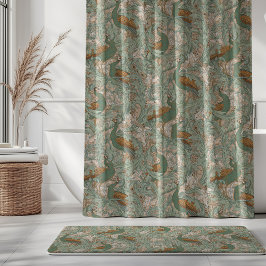 Cortina De Ducha Peacock Garden in Green Beige Mustard