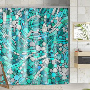 Cortina De Ducha Pebbles Mosaic Art -Aquamarine y Pearl