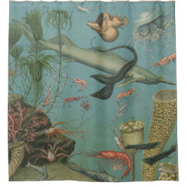 Cortina De Ducha Peces oceánicos de la biología marina retro vintag