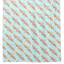 Cortina De Ducha Peces tropicales de payaso acuarela y coral
