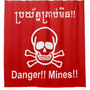 Cortina De Ducha ¡¡Peligro!! ¡Minas! ☠ de Rótulo camboyano ☠