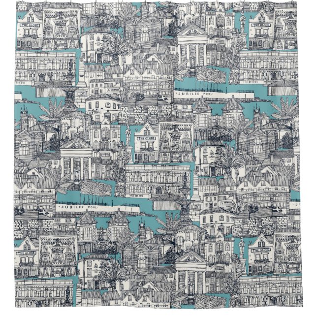 Cortina De Ducha Penzance toile indigo turquesa (Anverso)