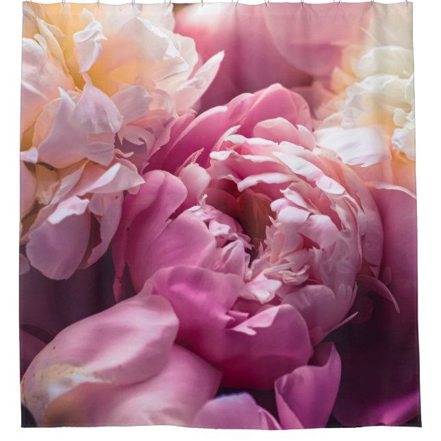 Cortina De Ducha Peonies Rosa: Lujoso Arte Floral. (Anverso)