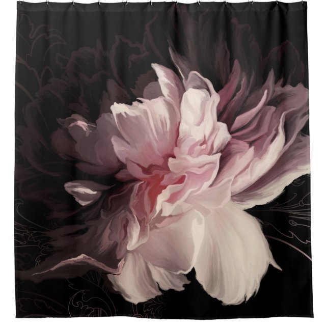 Cortina De Ducha Peony Dark Wall: Diseño de flores pintadas (Anverso)