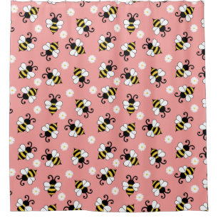 Cortina De Ducha Pequeñas abejas y flores de margarita