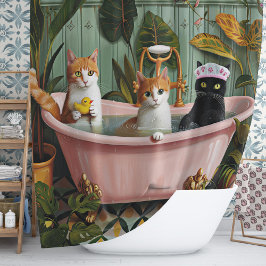 Cortina De Ducha Pérdidas y burbujas: una escena de baño gato-sácti