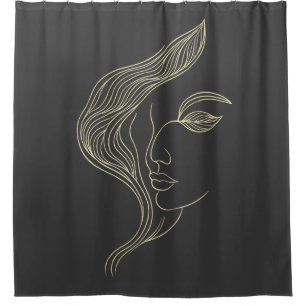 Cortina De Ducha Perfil de mujer con hoja arte de línea elegante