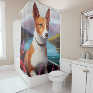 Cortina De Ducha Perro Basenji en una Cancha: Una Aventura Escénica