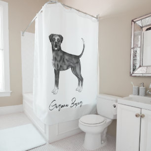 Cortina De Ducha Perro Boxer Alemán en Blanco y Negro & Texto Perso