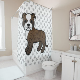 Cortina De Ducha Perro Brindle y Blanco Staffordshire Bull Terrier