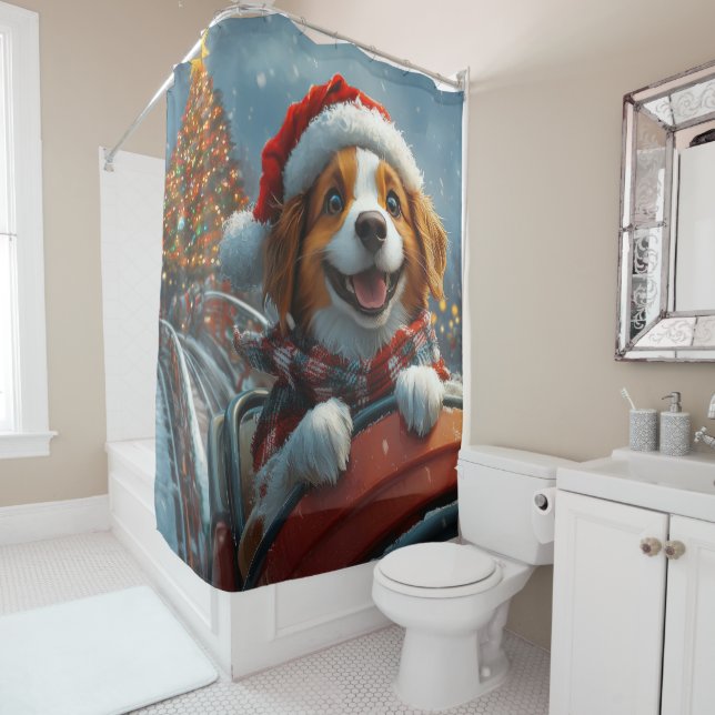 Cortina De Ducha Perro Brittany Spaniel Navidad (In situ)