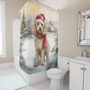 Cortina De Ducha Perro Cockapoo en Navidades de nieve