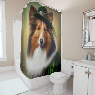 Cortina De Ducha Perro Collie Áspero vestido para el Día de San Pat
