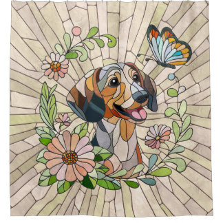 Cortina De Ducha Perro Dachshund - mosaico doxie-colorido