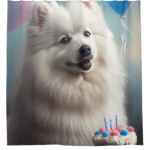 Cortina De Ducha perro esquimal americano con globos cumpleaños