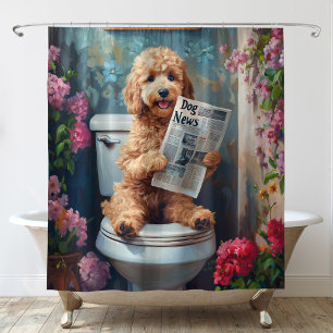 Cortina De Ducha Perro Goldendoodle en cuarto de baño divertidísimo