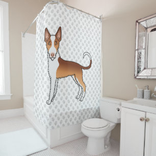 Cortina De Ducha Perro Ibizan Hound de Pelo Rizado Rojo y Blanco & 
