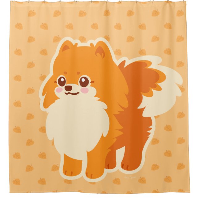 Cortina De Ducha Perro lindo Kawaii Pomeranian (Anverso)