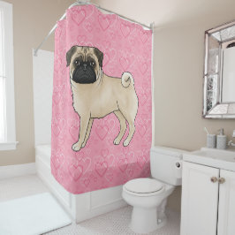 Cortina De Ducha Perro Pug Castaño Ilustración en Dibujos Animados 