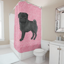 Cortina De Ducha Perro Pug Negro de Dibujos Animados Trapos Corazón
