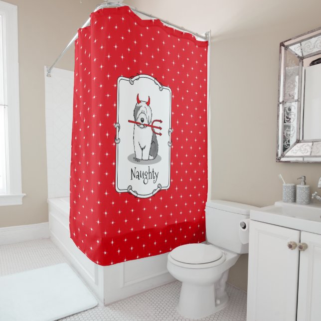 Cortina De Ducha Perro travieso viejo inglés malvado (gris 1) (In situ)