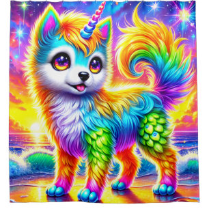 Cortina De Ducha Perro Unicornio arcoiris