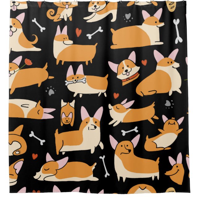 Cortina De Ducha Perros De Corgi, Un Fondo Agradable. (Anverso)