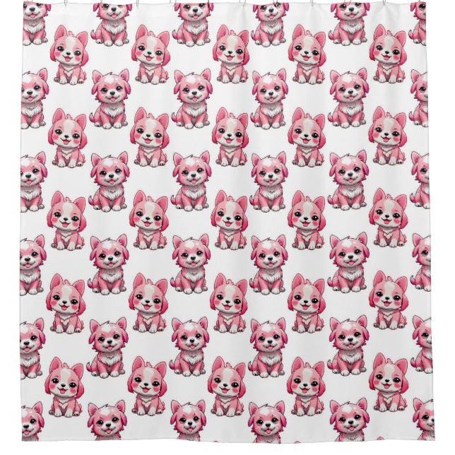 Cortina De Ducha Perros rosados lindos - Blanco  (Anverso)